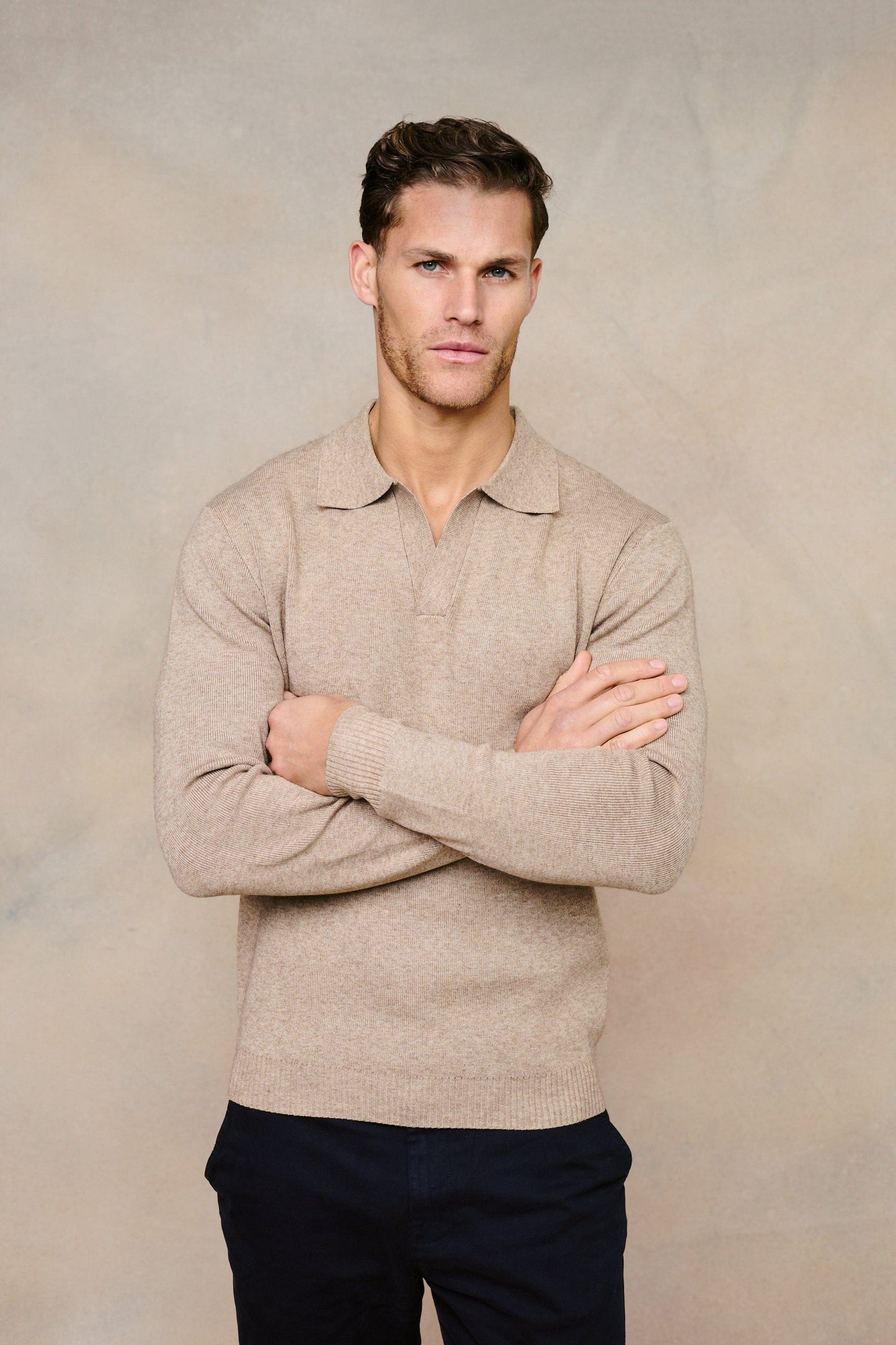 Lennon Open Collar Polo - Biscuit Beige