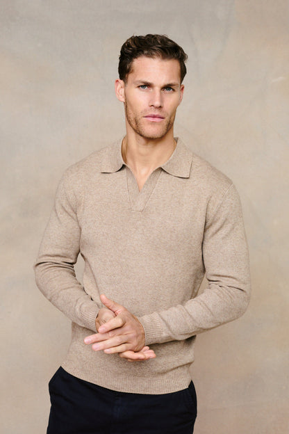 Lennon Open Collar Polo - Biscuit Beige