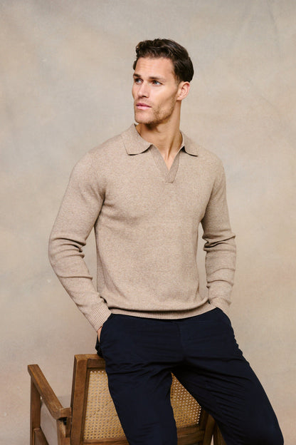 Lennon Open Collar Polo - Biscuit Beige