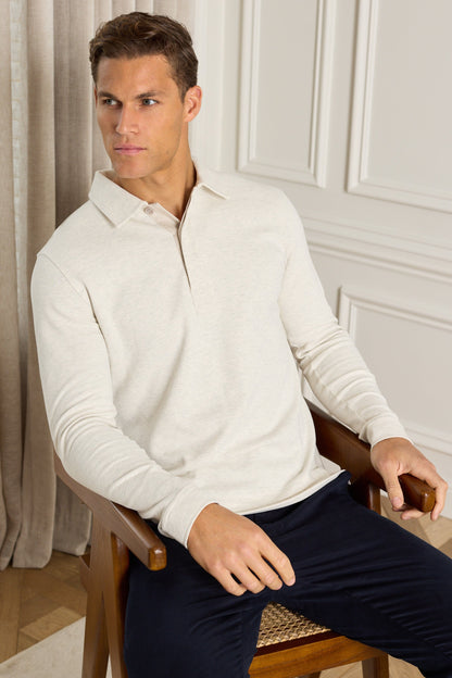 Jacob Long Sleeve Polo - Stone Marl